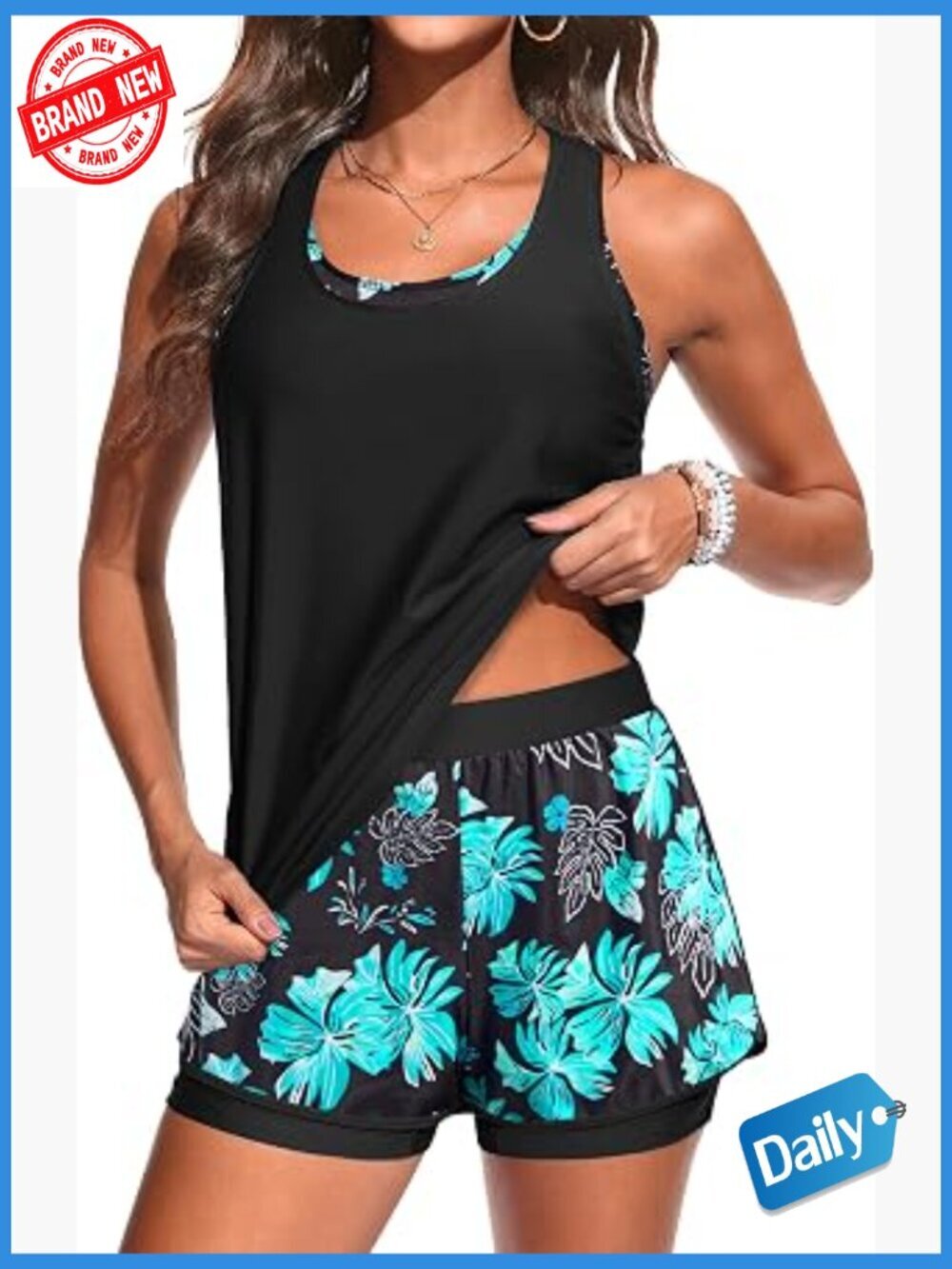 3 Piece Tankini Swimsuits Women Athletic Tank Top with Bra and Boyshorts Modest
